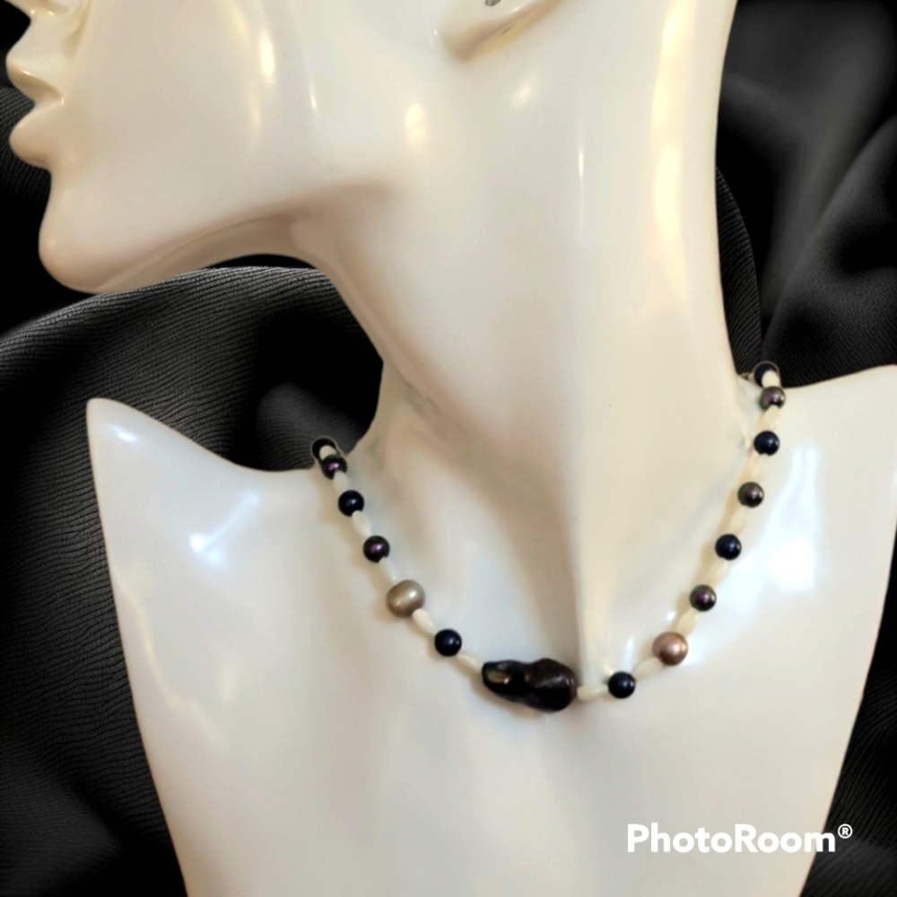 HANDMADE Baroque Fresh Water Pearl Swarovski Crystal Beaded Mermaidcore Necklace